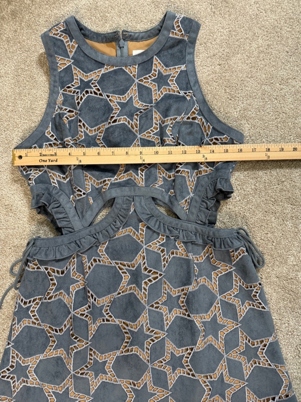 SELF-PORTRAIT Cutout Geometric Lace Dress — Steel Blue / Nude Illusion | US 8 - Picture 9 of 15